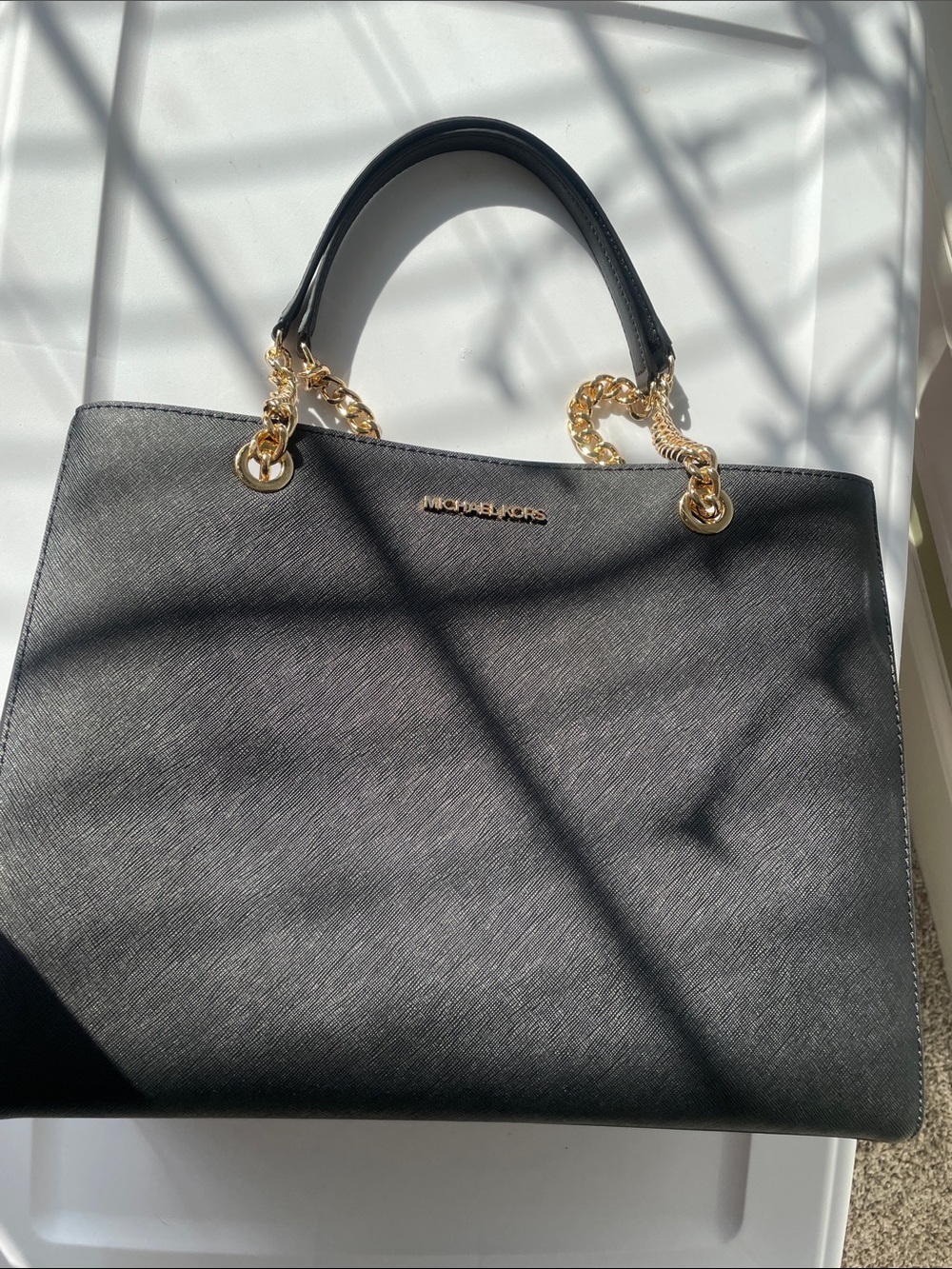Michael Kors Black Tote with Gold Chain Handles